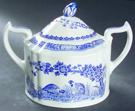 Quail Blue (Blue Ship Backstamp) Sugar Bowl & Lid