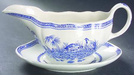 Quail Blue (Blue Ship Backstamp) Gravy Boat & Underplate