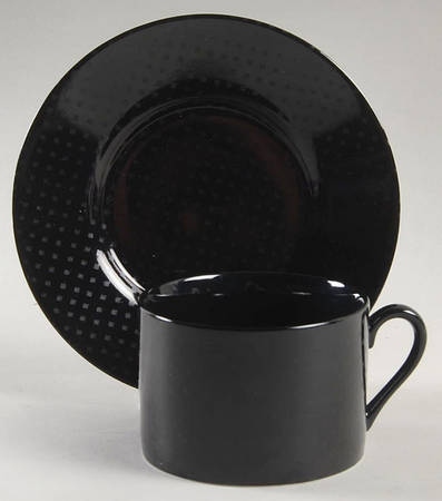Foulard Noir (Gray Diamonds on Black) Flat Cup & Saucer Set