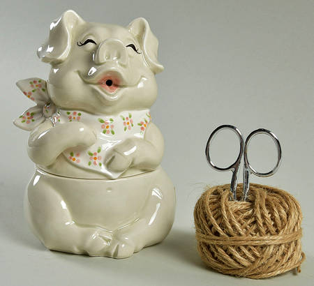 Pigs 2 Piece String Caddy & Scissors