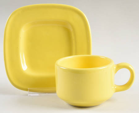 Quadrille Yellow (Earthenware) Flat Cup & Saucer Set