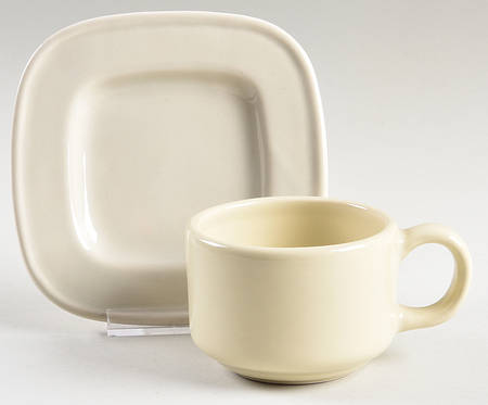 Quadrille Putty (Earthenware) Flat Cup & Saucer Set