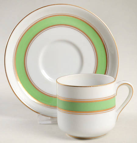 Green Color Band Flat Demitasse Cup & Saucer Set