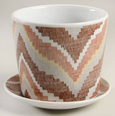 Flame Stitch Brown 3" Flower Pot & Underplate