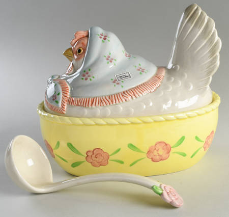 Nesting Hen Oval Tureen & Lid w/Ladle & Underplate