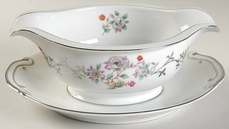 Floral Gravy Boat with Attached Underplate
