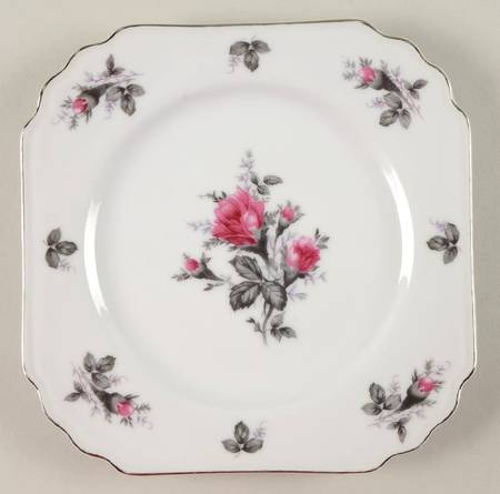 New Moss Rose (Platinum Trim) Square Salad Plate