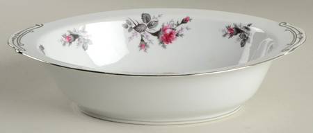 New Moss Rose (Platinum Trim) 10" Oval Vegetable Bowl