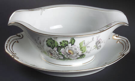 White Dahlia Gravy Boat with Attached Underplate