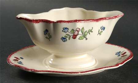 Lorraine Rose Red Gravy Boat with Attached Underplate