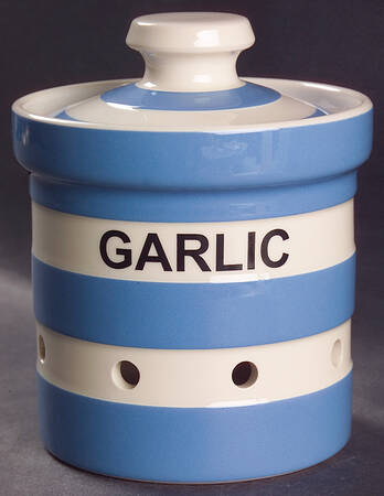 Cornish Blue White (Shield and TG Green) Garlic Keeper & Lid