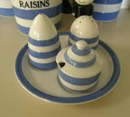 Cornish Blue White (Shield and TG Green) 5 Pc Individual Condiment Set (Sapind, Musi, Tray)