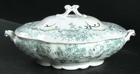 Antique Green Oval Covered Vegetable