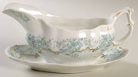 Antique Green Gravy Boat & Underplate