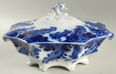 Argyle (Flow Blue) Round Covered Vegetable