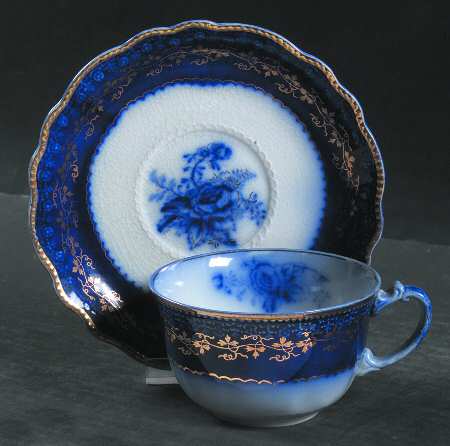 Blue Rose (Flow Blue) Flat Cup & Saucer Set