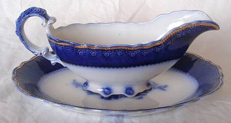 Blue Rose (Flow Blue) Gravy Boat & Underplate/Relish