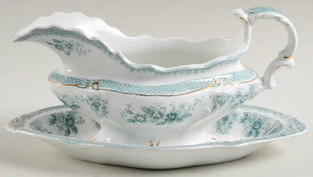Brussels Green (Gold Trim) Gravy Boat & Underplate