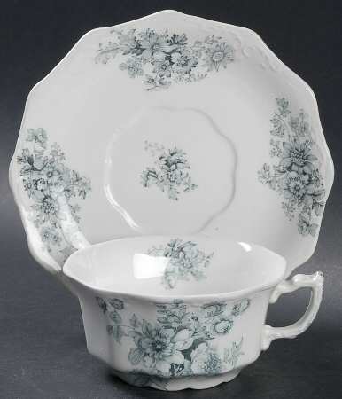Chatsworth Blue Gray (No Gold) Flat Cup & Saucer Set by Grindley
