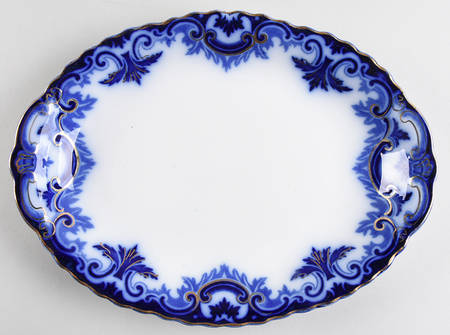 Clifton (Flow Blue, Gold Trim) 12" Oval Serving Platter