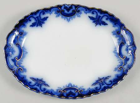 Clifton (Flow Blue, Gold Trim) 14" Oval Serving Platter