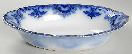 Clifton (Flow Blue, Gold Trim) 9" Oval Vegetable Bowl