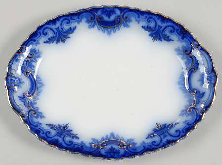 Clifton (Flow Blue, Gold Trim) 10" Oval Serving Platter