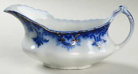 Clifton (Flow Blue, Gold Trim) Gravy Boat