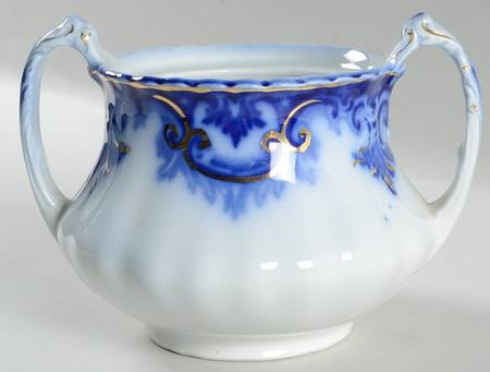 Clifton (Flow Blue, Gold Trim) Sugar Bowl No Lid