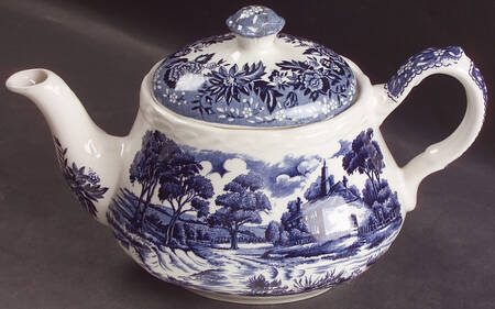 Country Style Blue Teapot & Lid