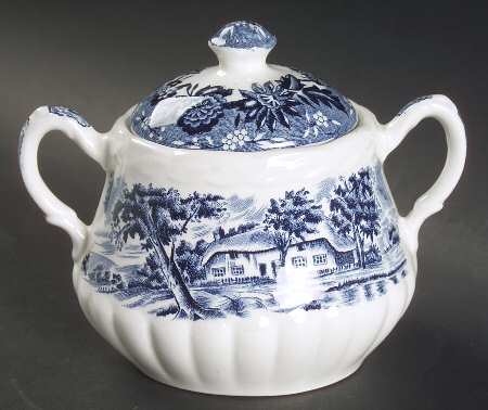Country Style Blue Sugar Bowl & Lid