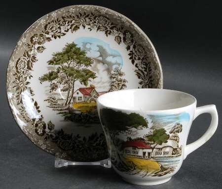 Country Style Gray Black Multicolor Flat Cup & Saucer Set