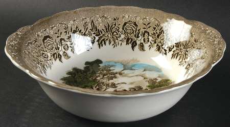 Country Style Gray Black Multicolor 8" Round Vegetable Bowl