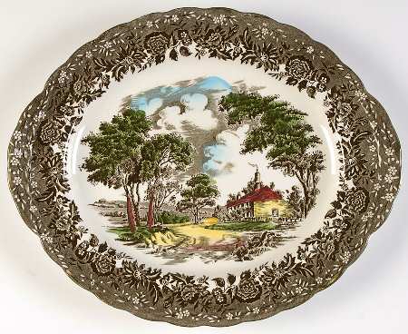 Country Style Gray Black Multicolor 12" Oval Serving Platter