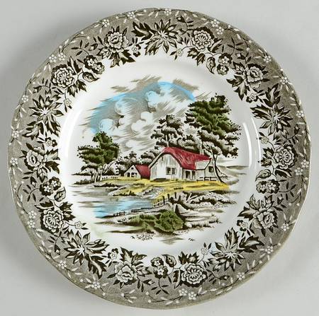 Country Style Gray Black Multicolor Dessert/Pie Plate
