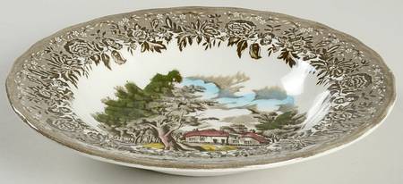 Country Style Gray Black Multicolor Large Rim Soup Bowl
