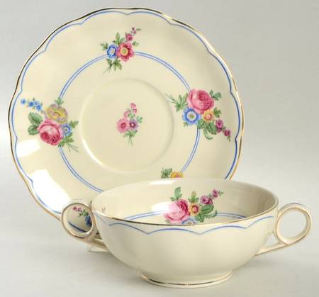 Devonshire Rose Footed Cream Soup Bowl & Saucer Set