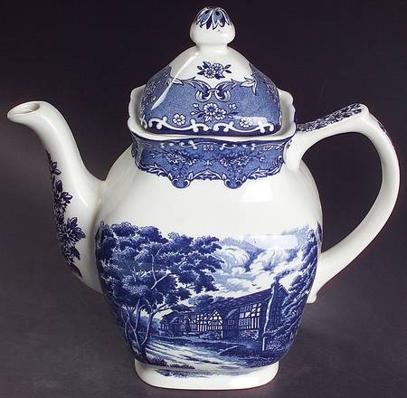 English Country Inns Blue Coffee Pot & Lid