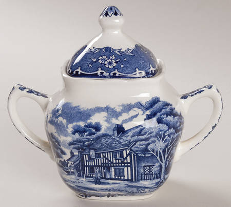 English Country Inns Blue Mini Sugar Bowl & Lid