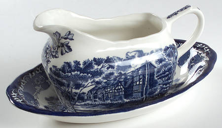English Country Inns Blue Gravy Boat & Underplate/Relish
