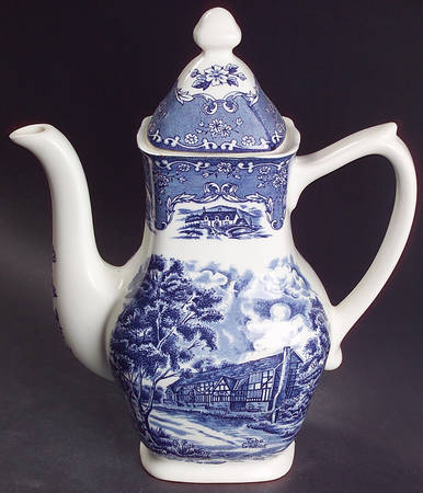 English Country Inns Blue Coffee Pot & Lid