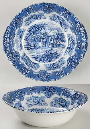 English Country Inns Blue 9" Round Vegetable Bowl