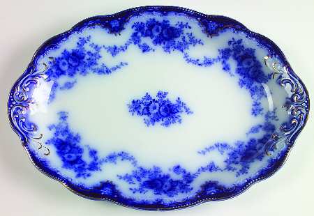 Florida (Flow Blue, Gold Trim) 12" Oval Serving Platter