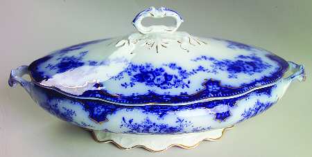 Florida (Flow Blue, Gold Trim) Oval Covered Vegetable