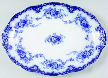 Florida (Flow Blue, Gold Trim) 14" Oval Serving Platter