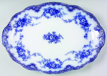 Florida (Flow Blue, Gold Trim) 16" Oval Serving Platter