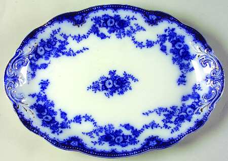 Florida (Flow Blue, Gold Trim) 10" Oval Serving Platter