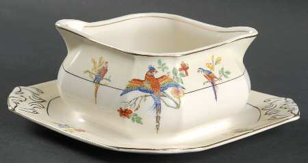 The Gay Macaw Gravy Boat with Attached Underplate