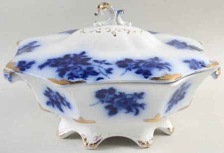 Gironde (Flow Blue, Daubs) Octagonal Tureen & Lid