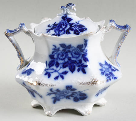 Gironde (Flow Blue, Daubs) Sugar Bowl & Lid